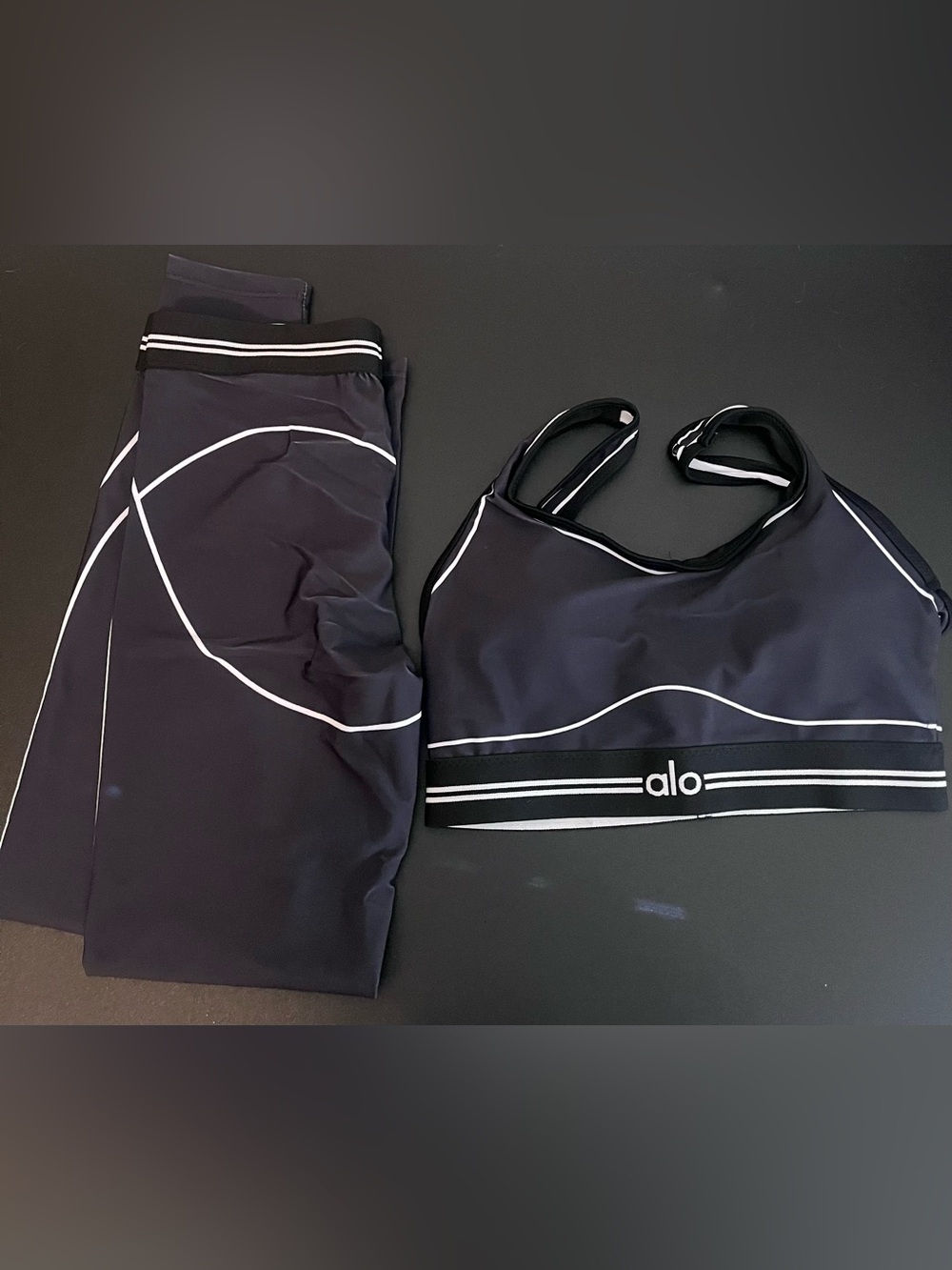 ALO Yoga Black and White Logo Activewear Top